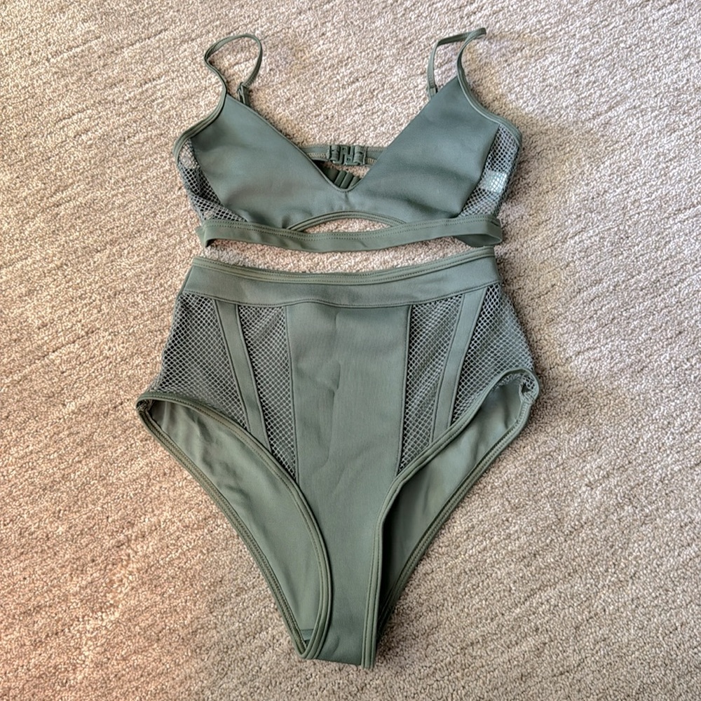 ASOS Neoprene Fishnet Insert Cut Out Triangle Bikini Top 6 & high waist bottom 2